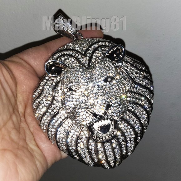 HIP HOP JEWELRY ICED LAB DIAMOND JUMBO SIZE LION HEAD BLING RAPPER CHARM PENDANT - Picture 3 of 4